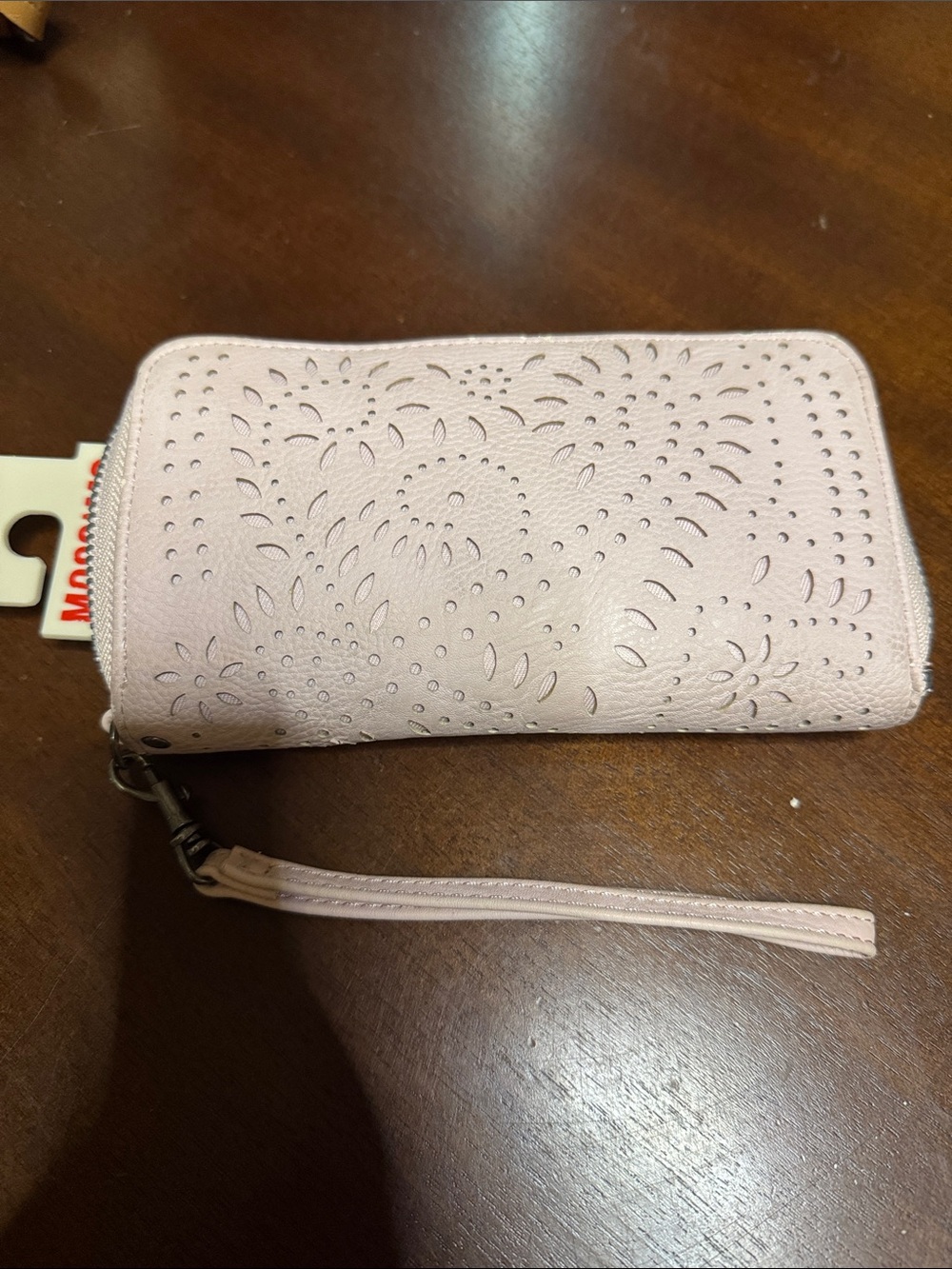 Massimo Pale Pink Laser-Cut Wristlet Wallet with Removable Strap